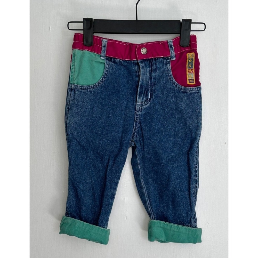 Vintage Weebok Size 18M Color Block Jeans Magenta Purple Teal Flip Cuff Reebok